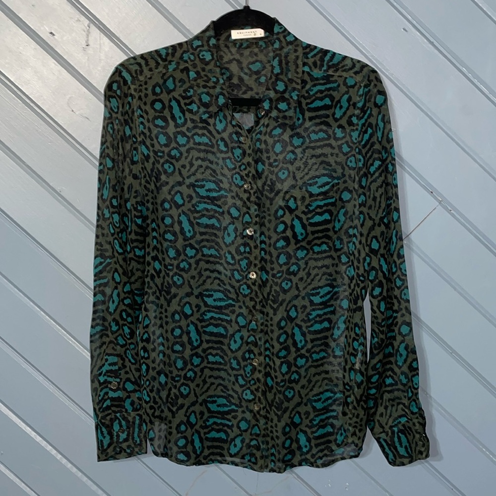 Equipment Femme Silk Teal Black  Olive Sheer Blouse